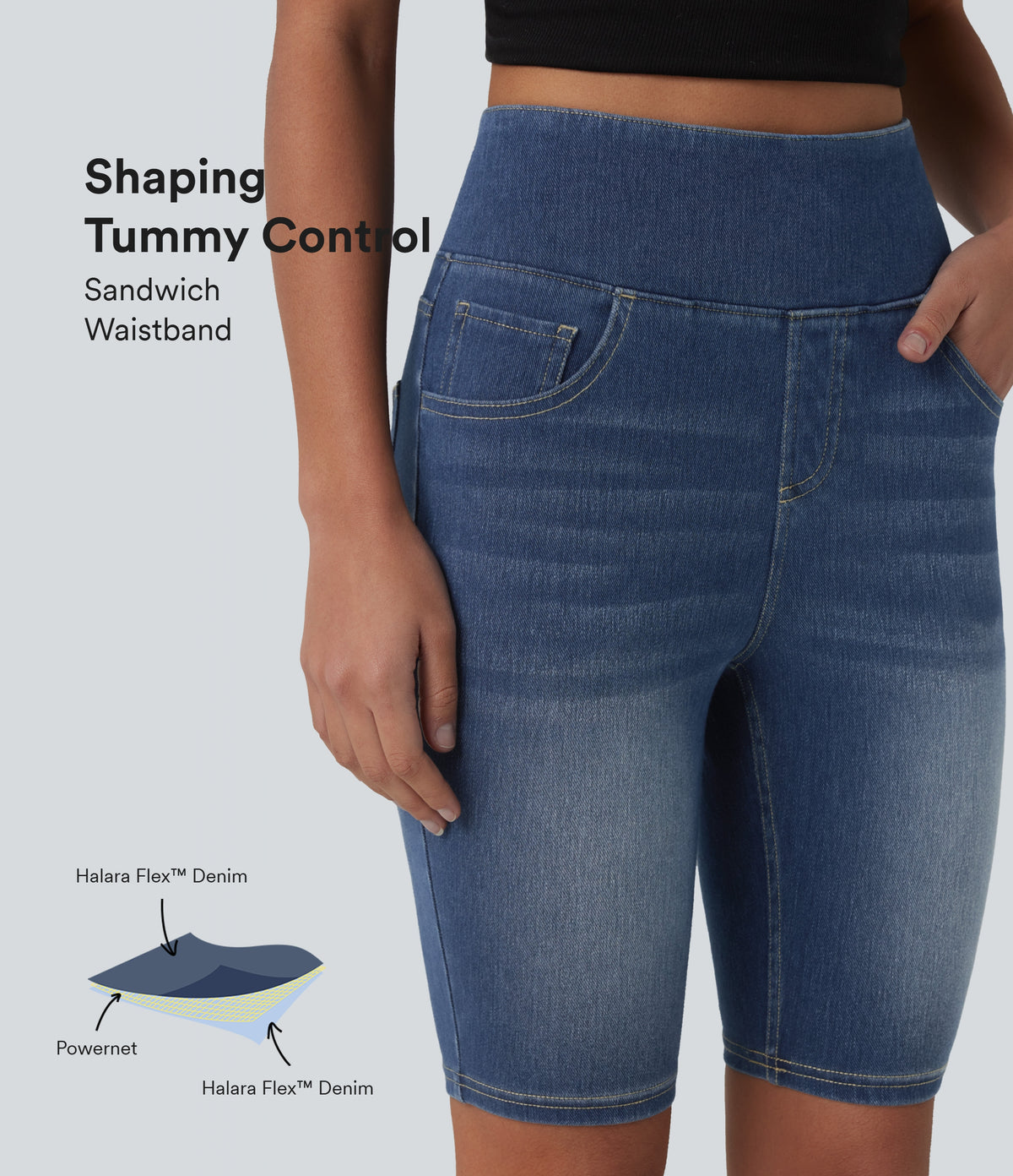 Halara Flex™ High Waisted Tummy Control Denim Casual Shorts 9'' with Pockets