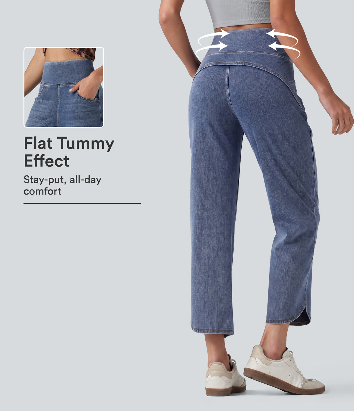 Halara Flex™ High Waisted Tummy Control Curved Hem Skinny Casual 7/8 Jeans with Pockets
