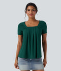 Square Neck Short Sleeve Casual Blouse