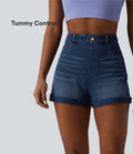 Halara Flex™ High Waisted Tummy Control Rolled Hem Denim Casual Shorts with Pockets