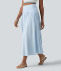 High Waisted Midi Stripes Crinkle Cotton Casual Flowy Skirt with Pockets