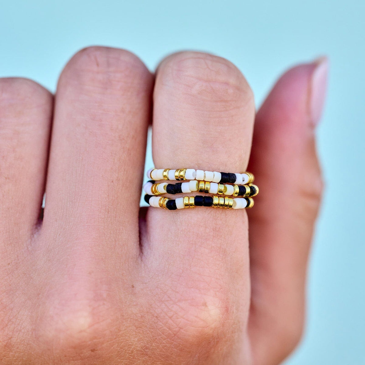 Monochrome Stretch Ring Set of 3