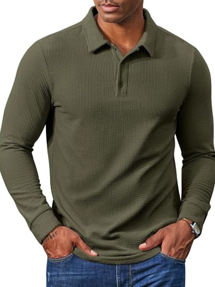 Vintage-Style Corduroy Long Sleeve Polo Shirt (US Only)
