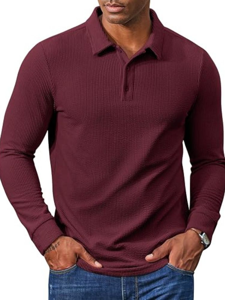 Vintage-Style Corduroy Long Sleeve Polo Shirt (US Only)