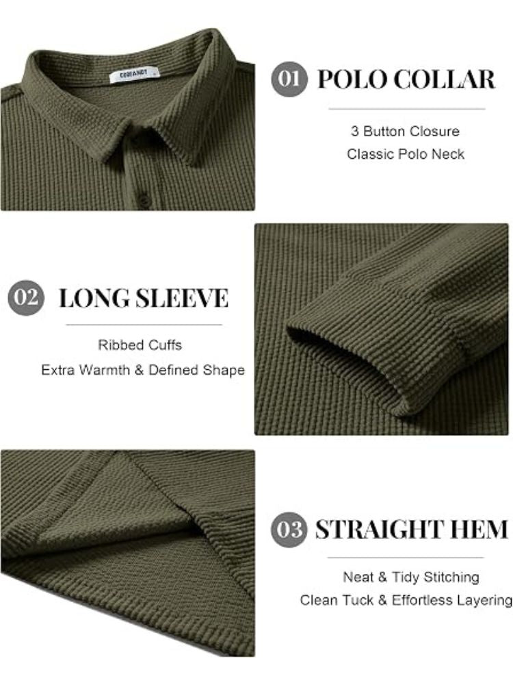 Vintage-Style Corduroy Long Sleeve Polo Shirt (US Only)