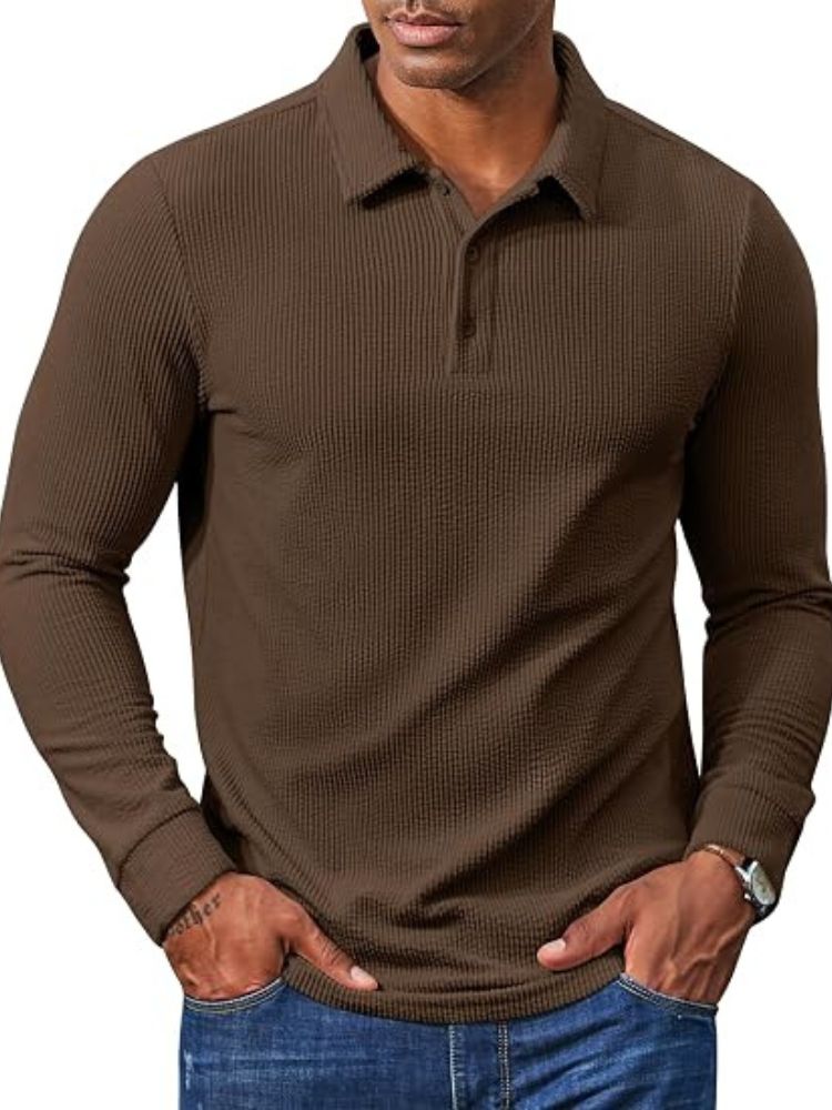 Vintage-Style Corduroy Long Sleeve Polo Shirt (US Only)