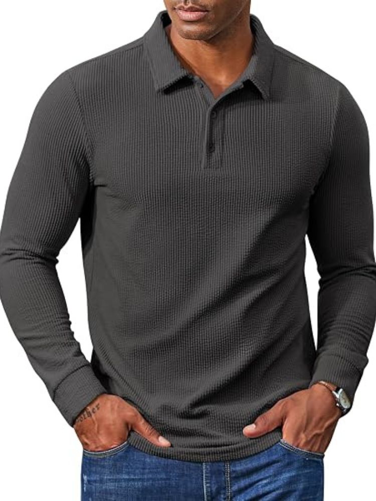 Vintage-Style Corduroy Long Sleeve Polo Shirt (US Only)