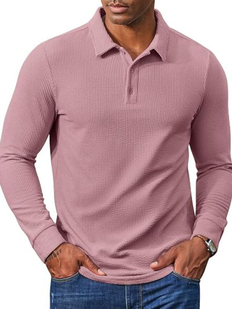 Vintage-Style Corduroy Long Sleeve Polo Shirt (US Only)