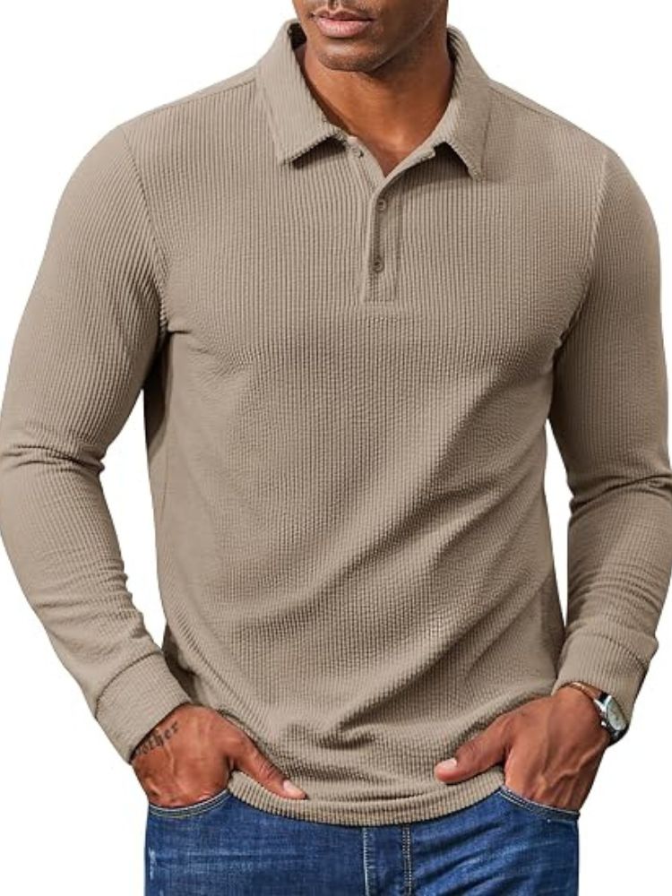 Vintage-Style Corduroy Long Sleeve Polo Shirt (US Only)