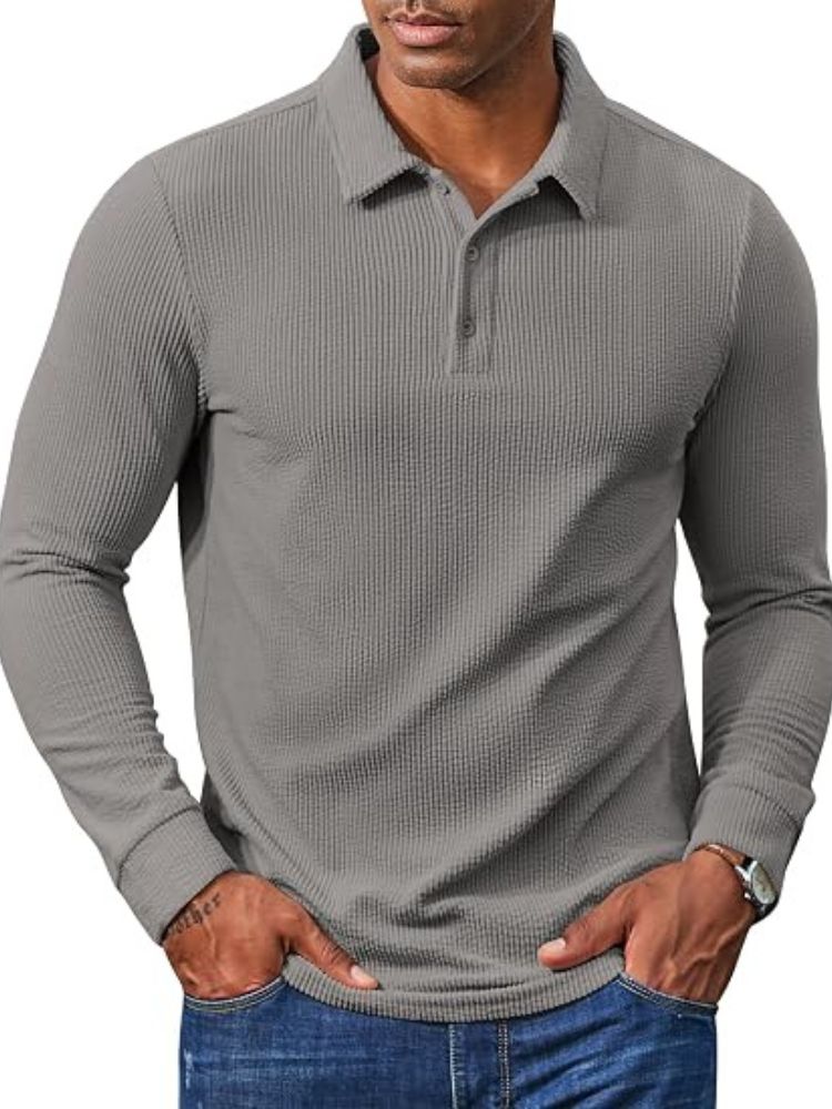 Vintage-Style Corduroy Long Sleeve Polo Shirt (US Only)