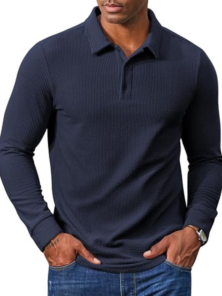 Vintage-Style Corduroy Long Sleeve Polo Shirt (US Only)