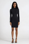Women's Long Sleeve Mock Neck Dress - Black