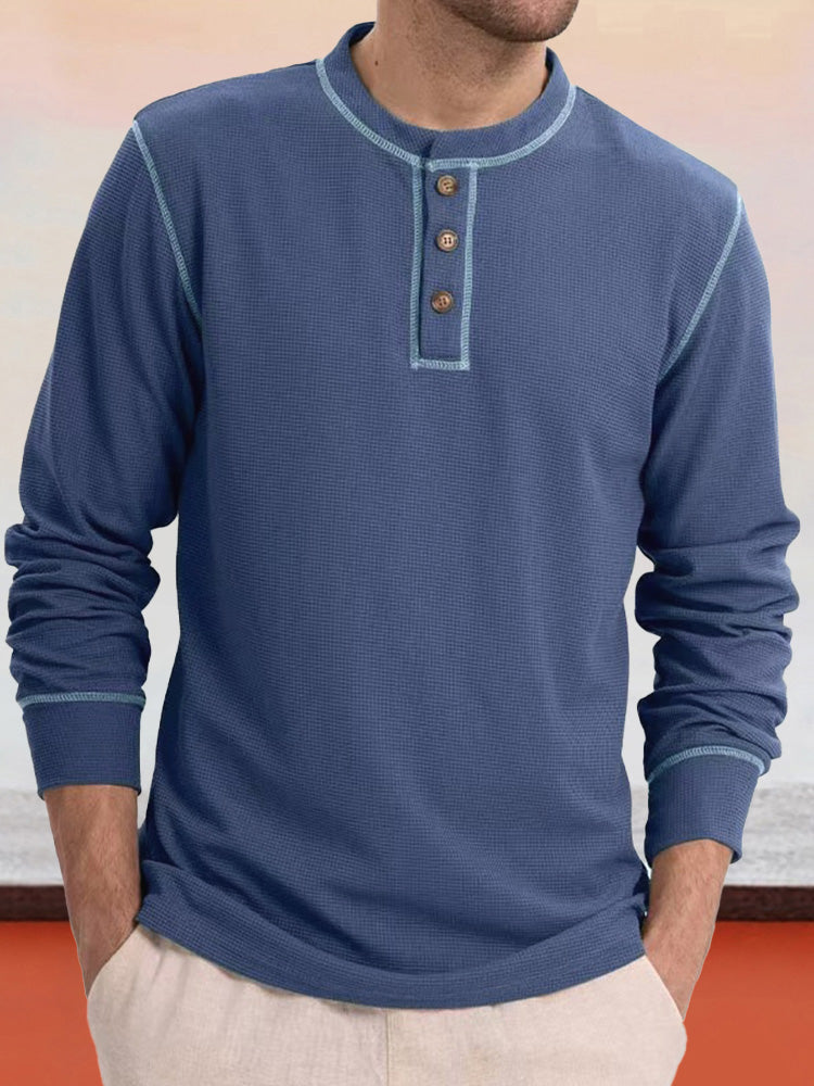 Comfy Versatile Waffle Henley Shirt