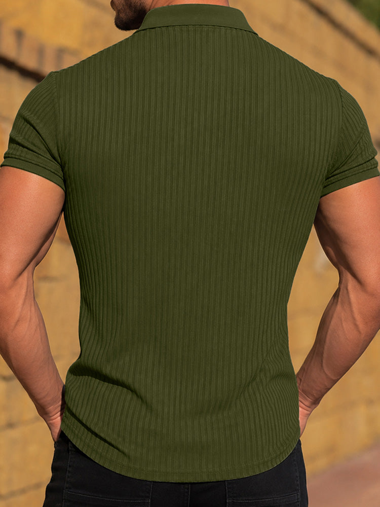 Men's Slim Fit Ribbed Knit Short Sleeve Polo Shirt