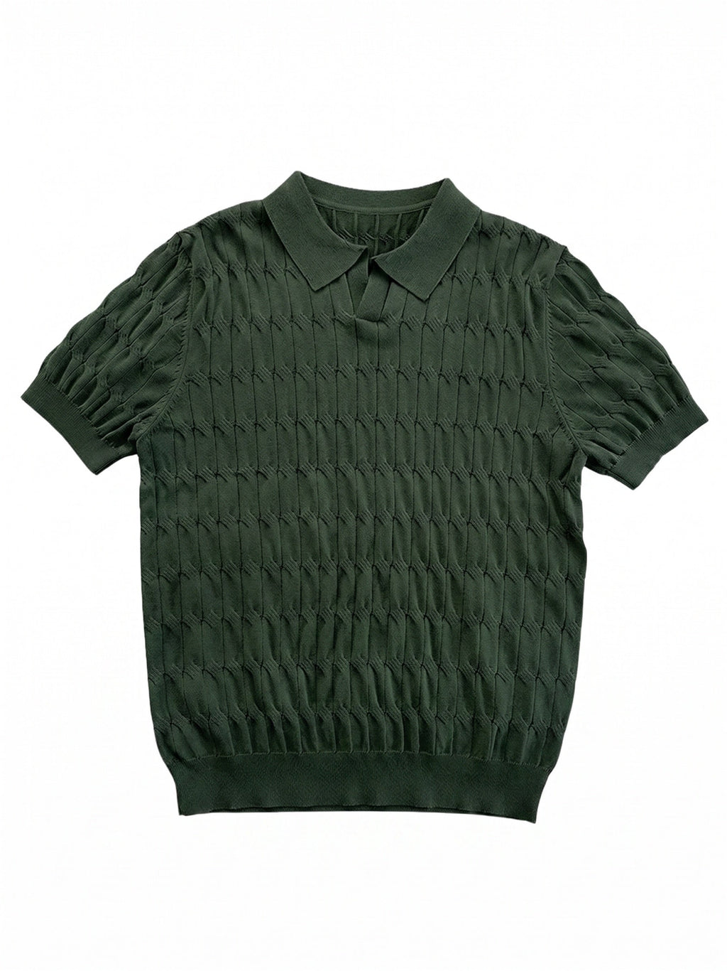 Knit Polo Shirt Short Sleeve Textured Cable