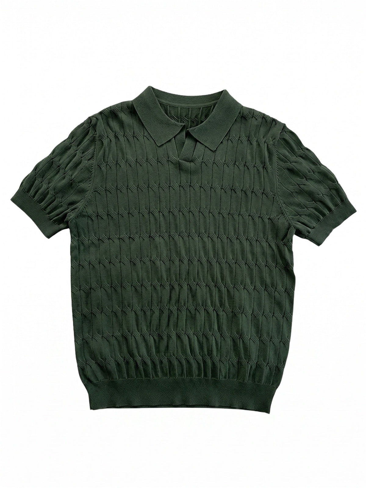 Knit Polo Shirt Short Sleeve Textured Cable
