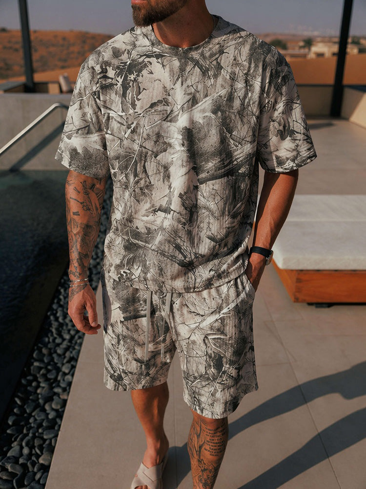 Men's Abstract Ink Print Shorts