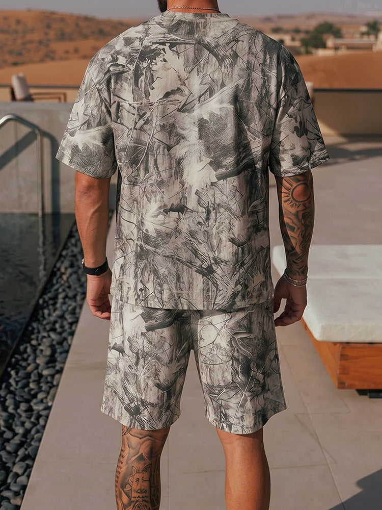 Men's Abstract Ink Print Shorts
