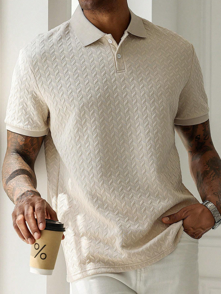 Men's Herringbone Short Sleeve Knit Polo Shirt