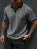 Buttonless V-Neck Cable Textured Casual Business Tee