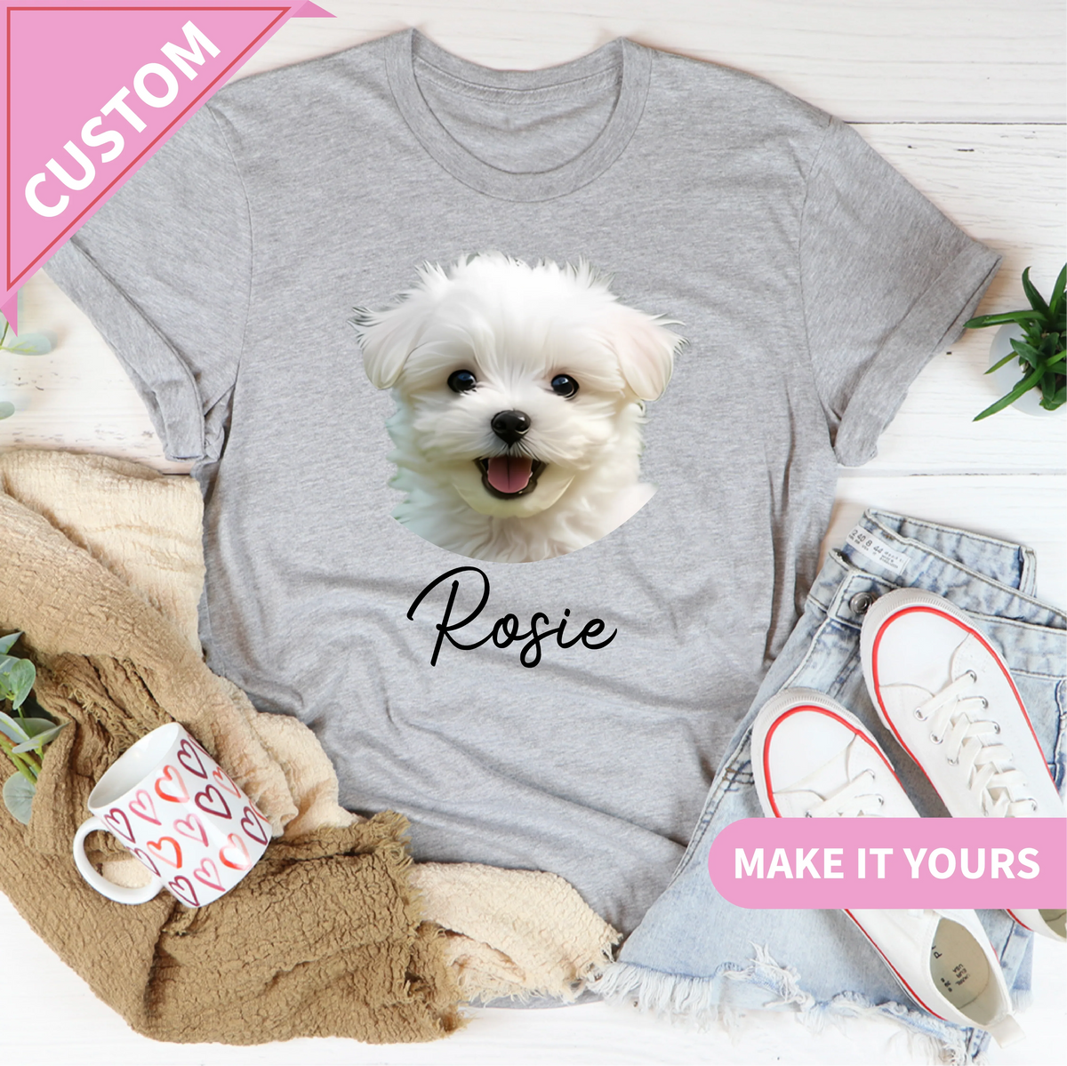 Custom Dog With Pet Face For Dog Mom Tee