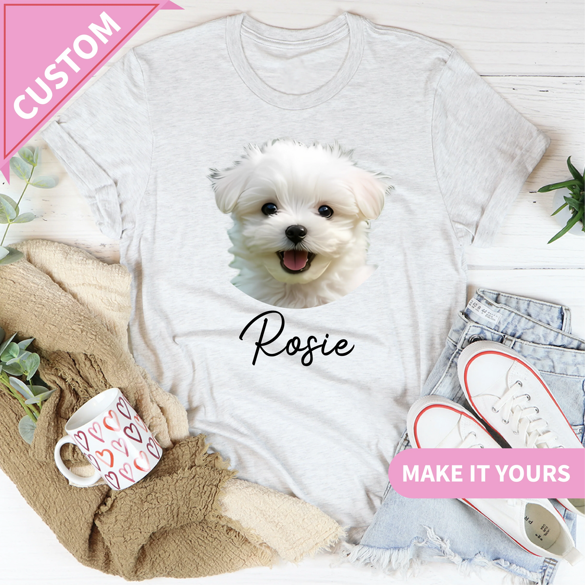 Custom Dog With Pet Face For Dog Mom Tee