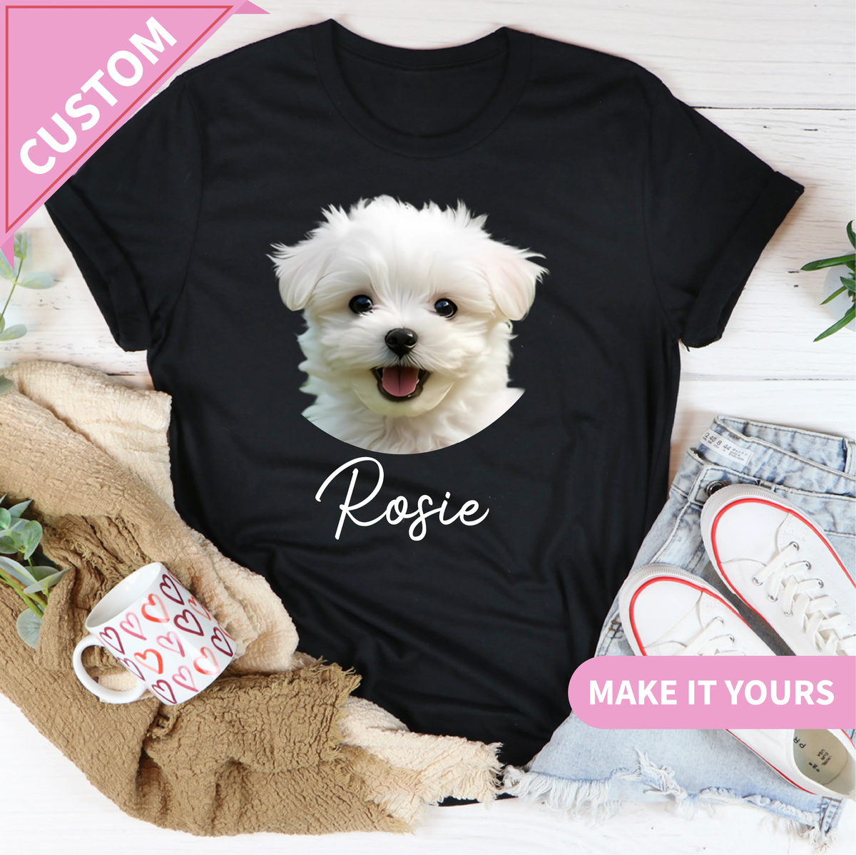 Custom Dog With Pet Face For Dog Mom Tee