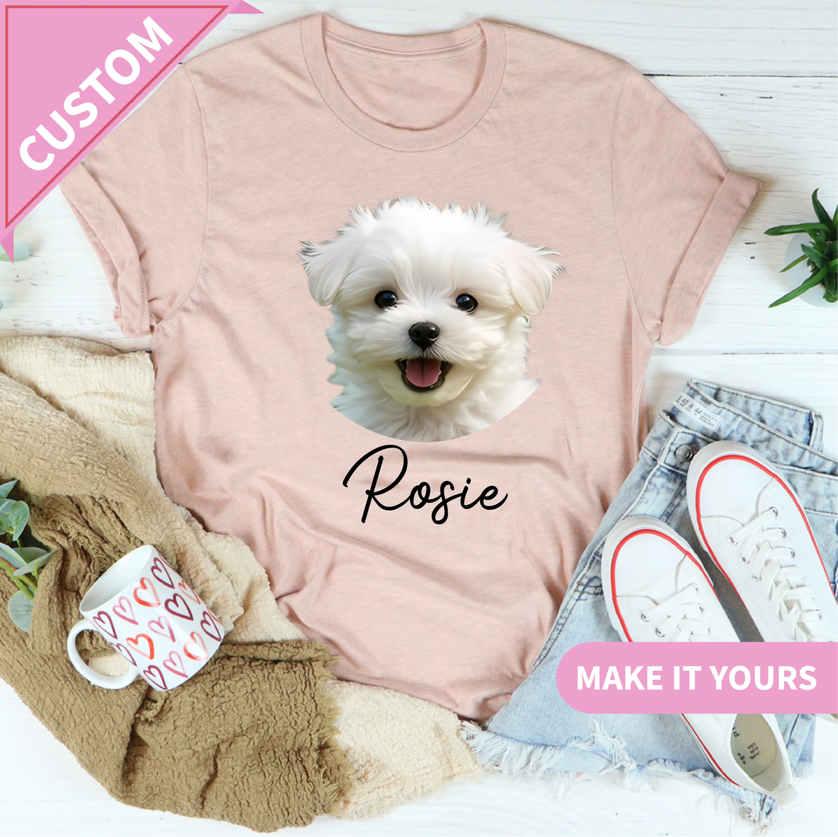 Custom Dog With Pet Face For Dog Mom Tee